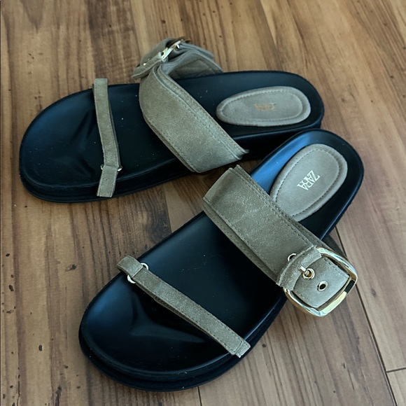 Zara Olive Sandals with Gold Buckle - Picture 1 of 3